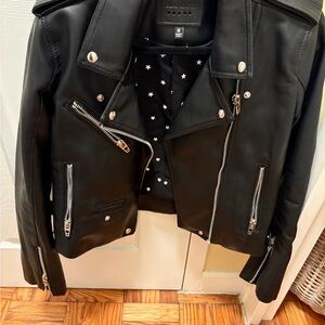 Blank NYC Black Motorcycle Leather Jacket with Star Lining